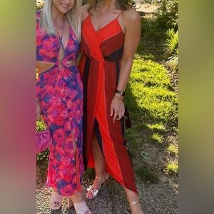 Nicole Miller Orange & Navy Spaghetti Strap Dress